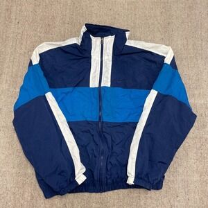 Vintage Nike windbreaker mens medium blue 1990s swoosh high collar full zip